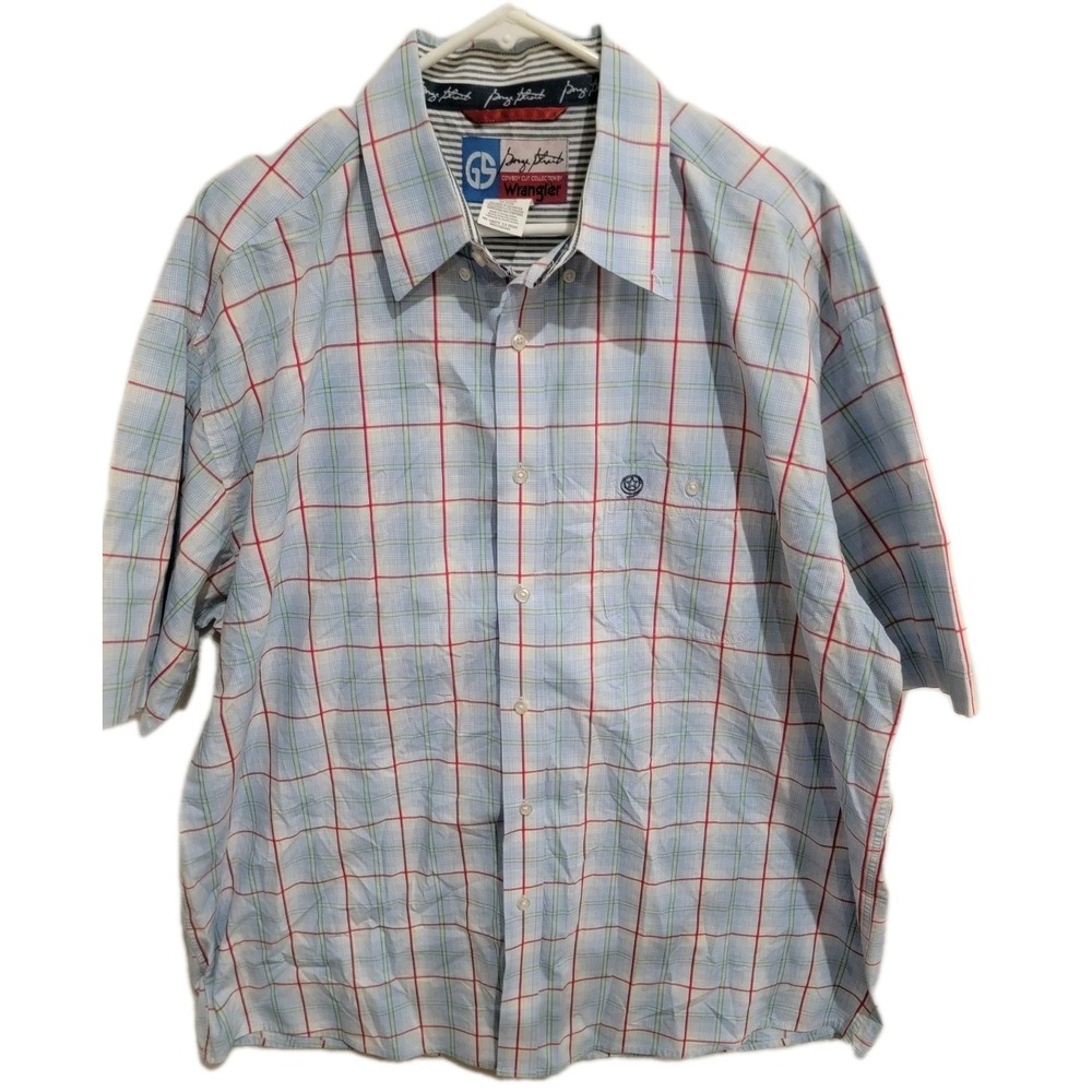 George Strait Wrangler Cowboy Cut Shirt Mens XXL Blue Red Plaid‎ Short Sleeve XL